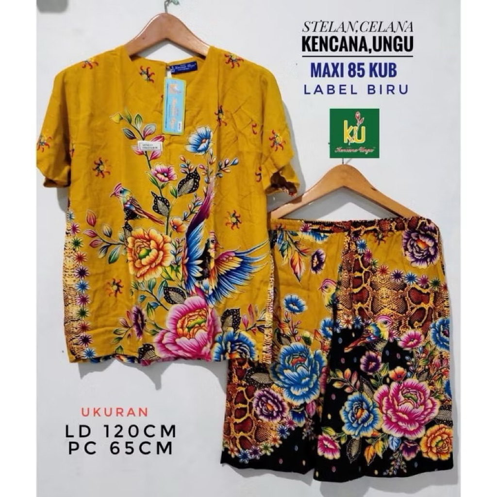 Baju Celana Kulot Wanita Kencana Ungu Lebel Biru Lengan Pendek Original Ld 120 Cm Daster Busui Kanci