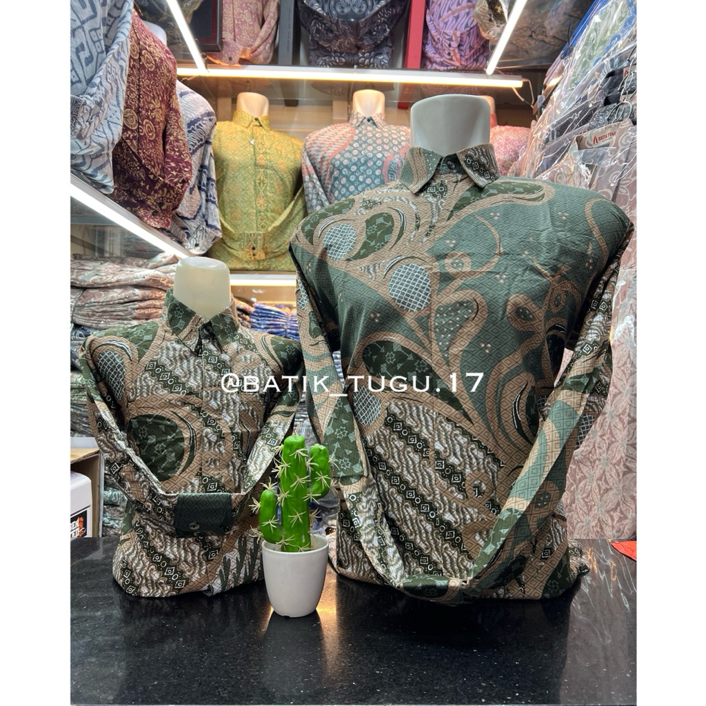 Batik Couple Bapak Anak Lengan Panjang,,Atasan Kemeja Batik Katun Solo Premium