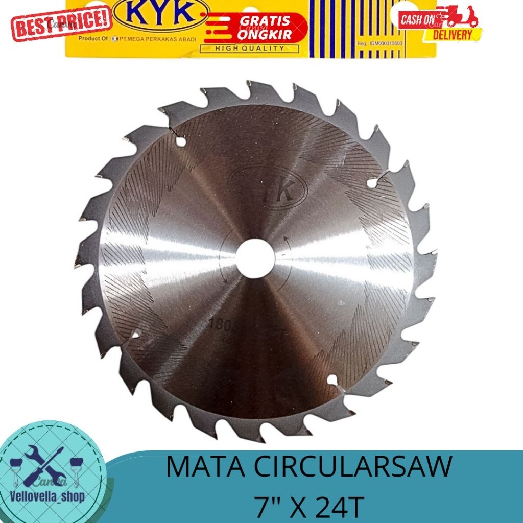 Mata gergaji kayu KYK 7" x 24T / Mata potong kayu Saw Blade kayu piringan KYK
