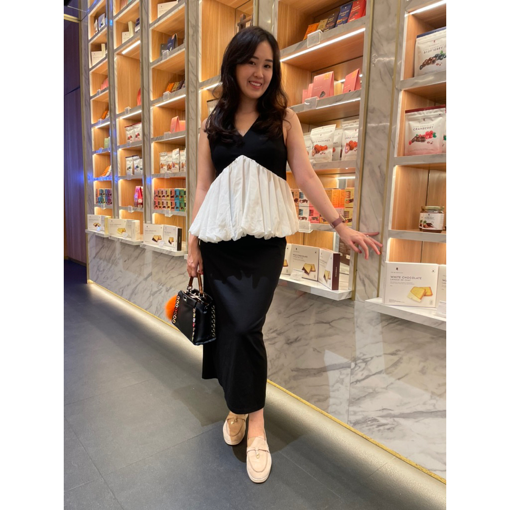 Nineties Studio - Set peplum tank top & long skirt / tank top hitam putih / atasan peplum / tank top