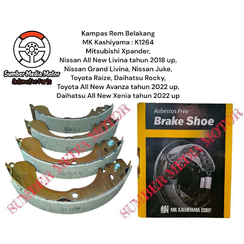 MK Kashiyama Kampas Rem Belakang Brake Shoe K1264 Mitsubishi Xpander, All New Livina tahun 2018 up, 
