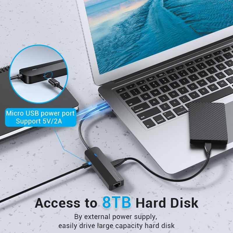 VENTION CHP / CHN USB Hub 2.0 3.0 3Port USB & Lan Ethernet Rj45 Gigabite With Power Supply 0.15M