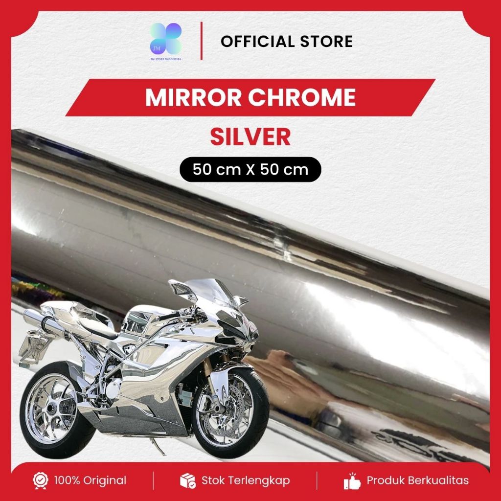 Spectra Mirror Chrome Silver Stiker Skotlet Glossy Stretchable Krom Metalik Lentur Tahan Panas