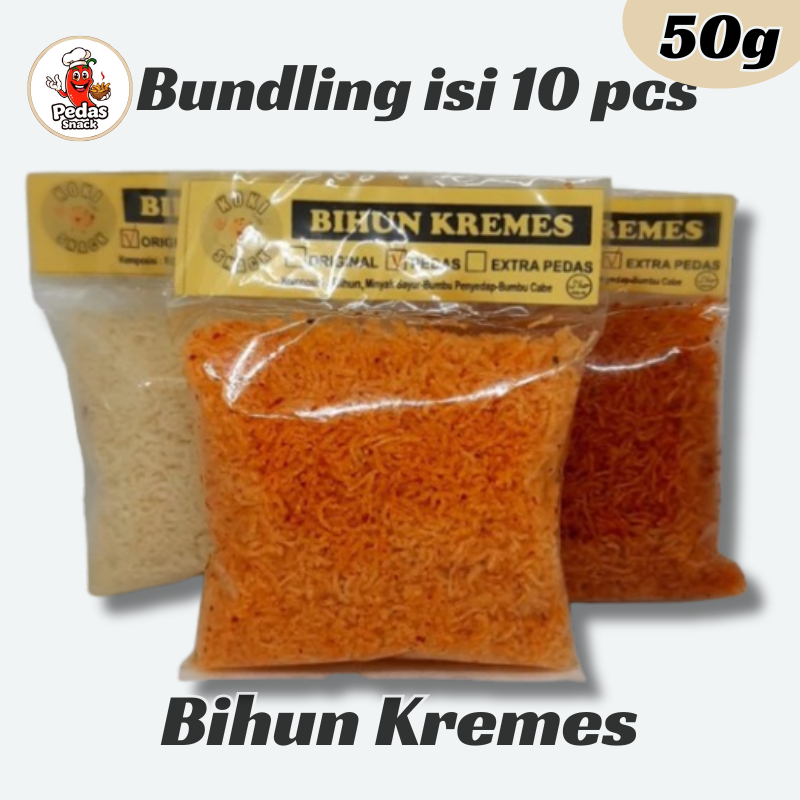 

10 pcs 50gr Bihun Kremes Pedas Super Renyah – Camilan Kering Gurih | Original, Pedas, Extra Pedas