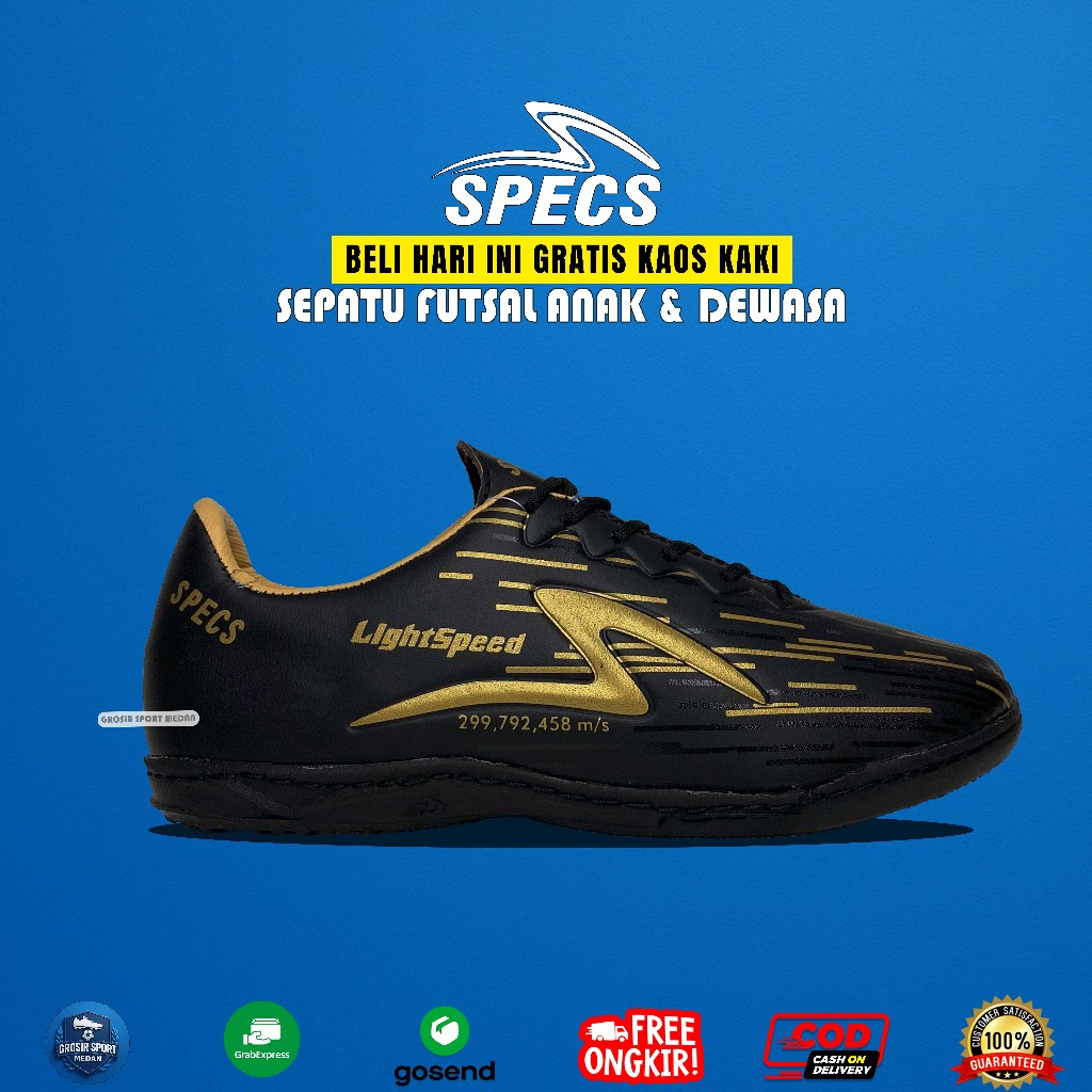 [SALE] Futsal Specs Sepatu Futsal Pria dengan Sol Jahit Warna Hitam Emas untuk Anak dan Specs LightS
