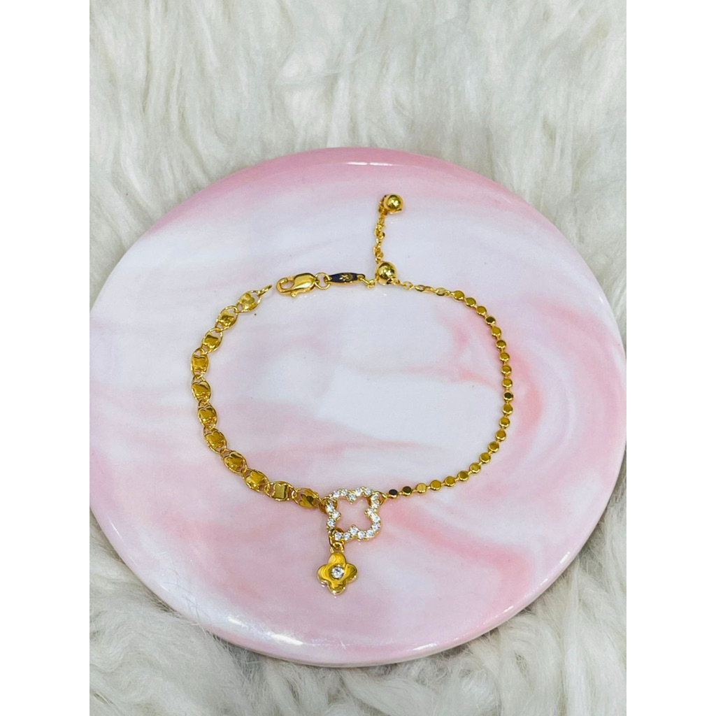gelang bulat bulat bunga clover AD polos simple emas asli kadar 700