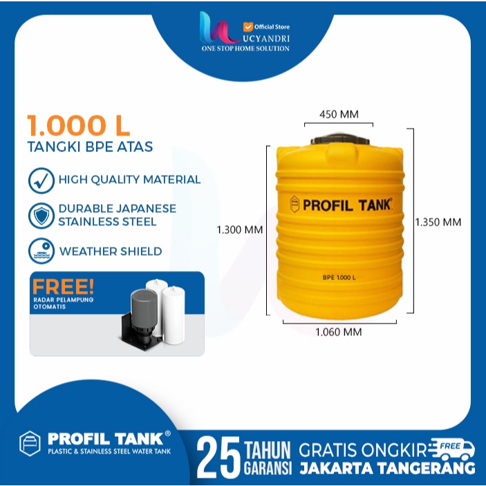 Tangki Air Plastik Profil Tank BPE 1000 Liter, Tandon Air, Toren Air