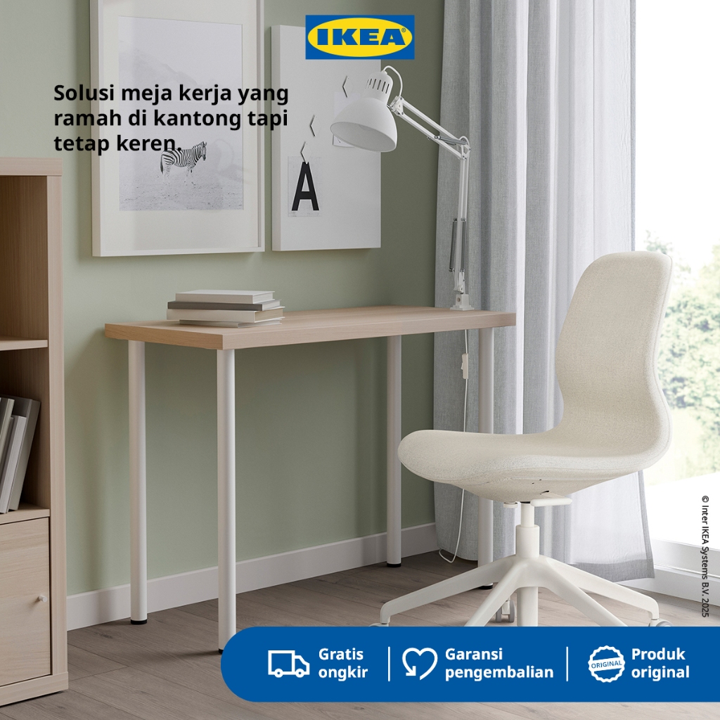 IKEA LINNMON/ADILS Meja Minimalis Berkualitas Efek Kayu Oak Diwarnai Putih/Putih100x60 cm
