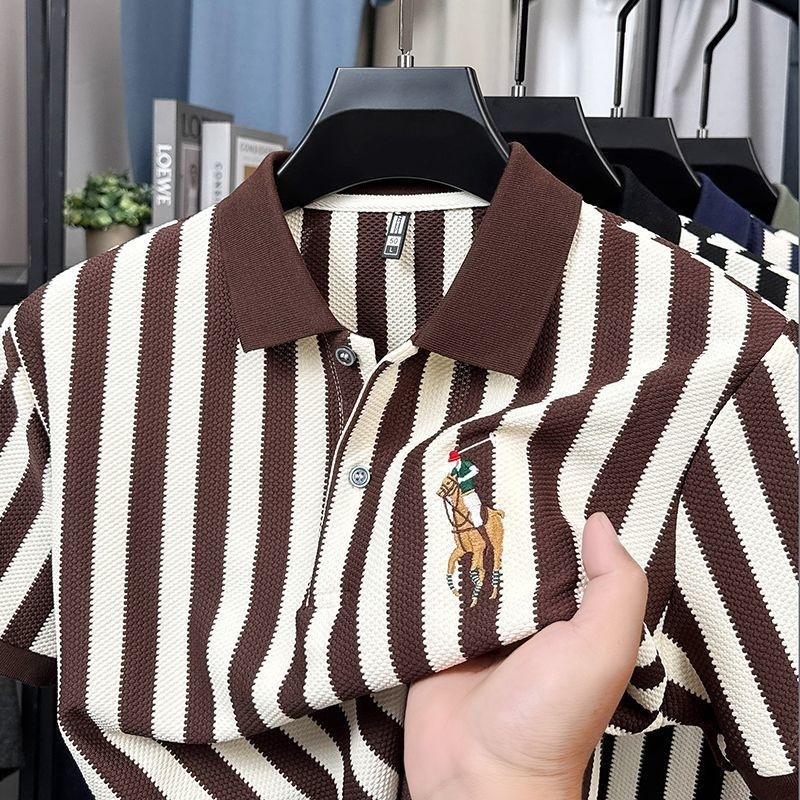 LIMITED polo shirt pria kaos garis garis pria kaos kerah pria lengan pendek bordir t shirt kaos