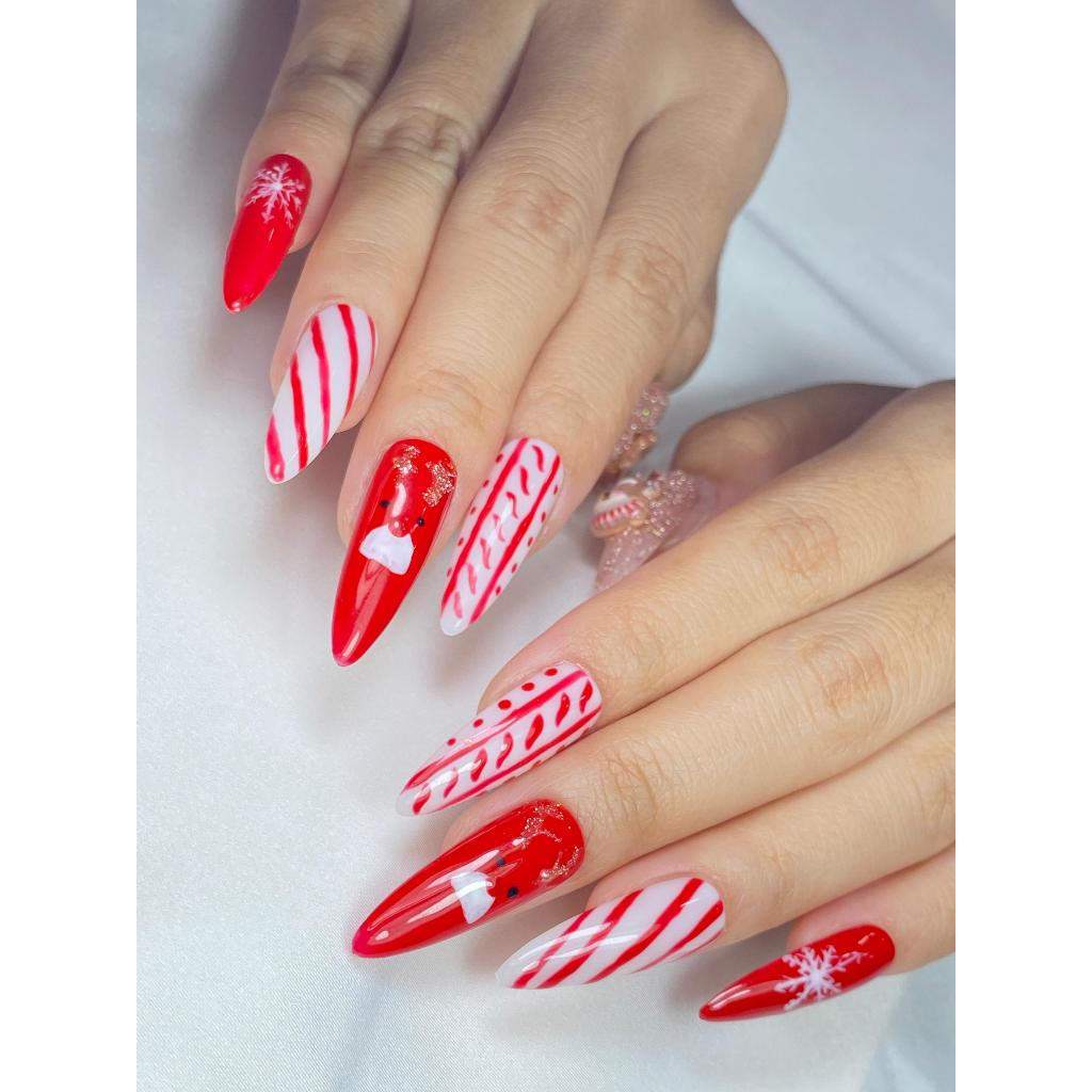 Christmas Natal Merah Nail Art Elegan Mewah Press On Nail | Fake Nail | Kuku Palsu | Ballerina ET008