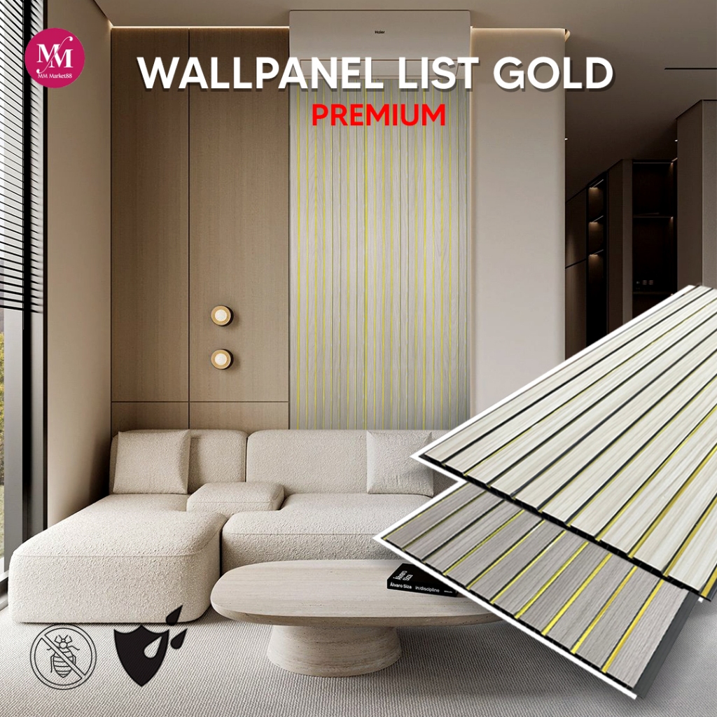 Wall Panel PVC List Strip Gold 30 cm x 290 cm /  Panel Dinding PVC Elegan Tahan Air & Rayap  /   DIY