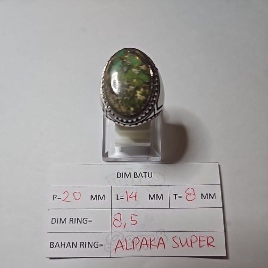 Cincin Batu Pirus Persia Hijau Motif Daun
