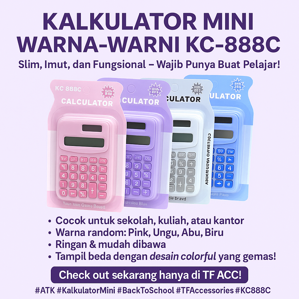 

Kalkulator Mini KC-888 Slim Warna-Warni Calculator Untuk Pelajar Warna Random ATK