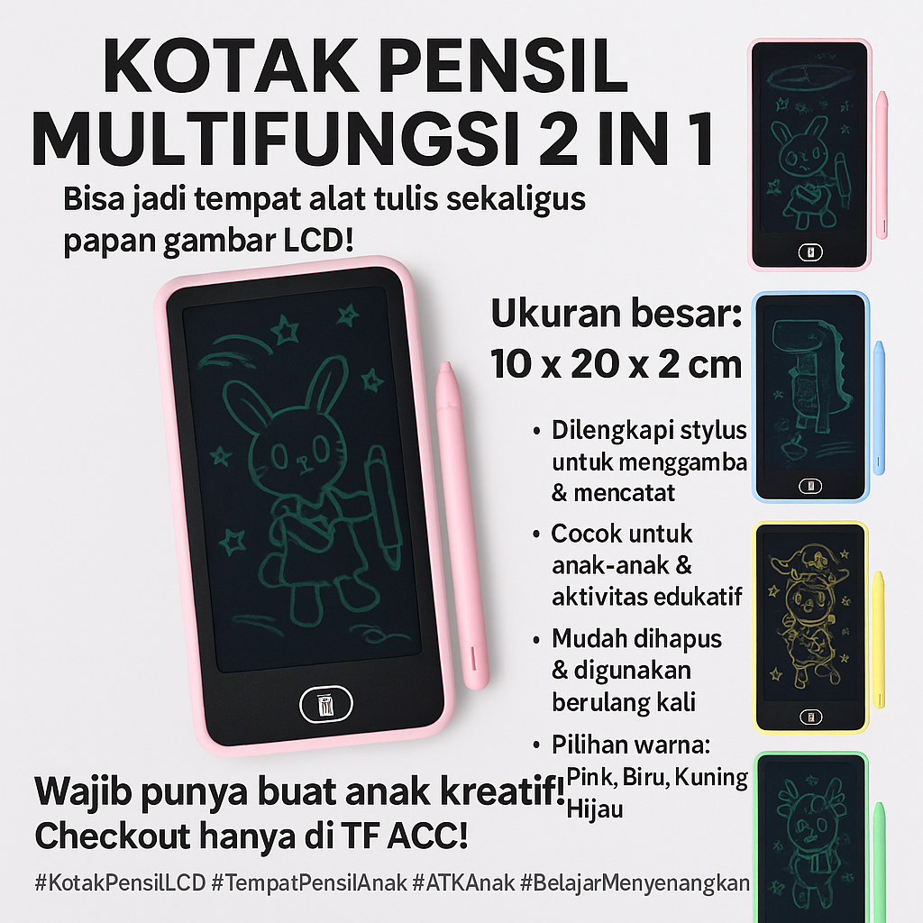 

Kotak Pensil dengan LCD Papan Tulis Gratis Pen Ukuran Jumbo/Kotak Pensil 2in1 / LCD Drawing Pen Case Ukuran Besar