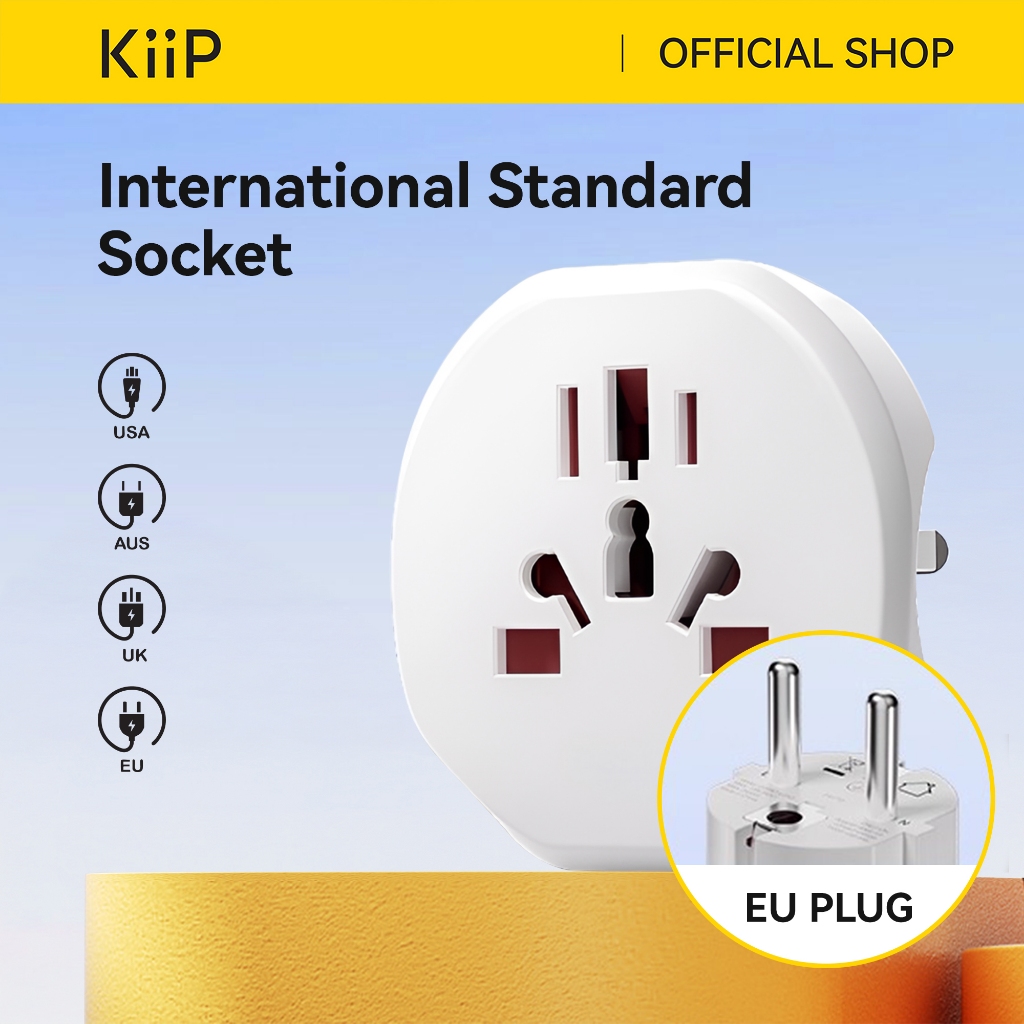 KiiP C25T Compact Universal Travel Adaptor 2500W Fast Charging US/DE/CN/EU/AUS/UK