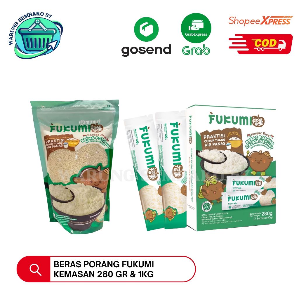 

FUKUMI | Beras Porang | Shirataki | Konjac Rice Kemasan 280gr & 1kg