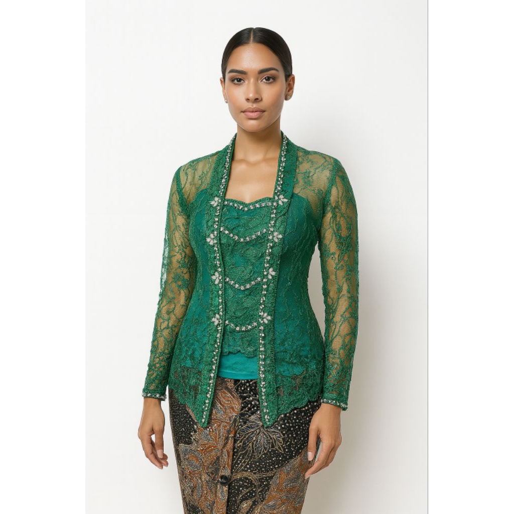 Kebaya Modern Premium Warna Hijau Emerald Lengan Panjang 212