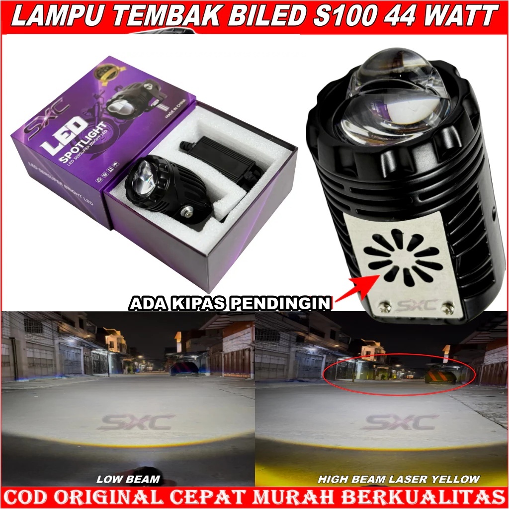 Lampu Tembak Biled 1.8 inch SXC S100 44 Watt Kipas Pendingin 2 Warna Waterproof Full Alumunium
