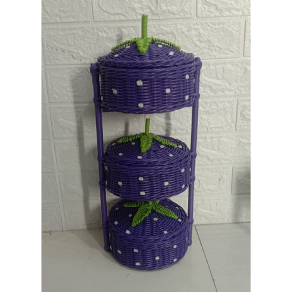 Toples susun keranjang susun rak susun tempat bawang tempat bumbu bentuk stroberi rak bumbu keranjan