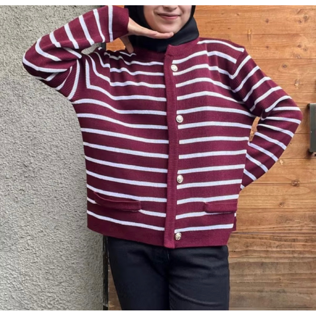 sweater strip Knit kardigan Maron