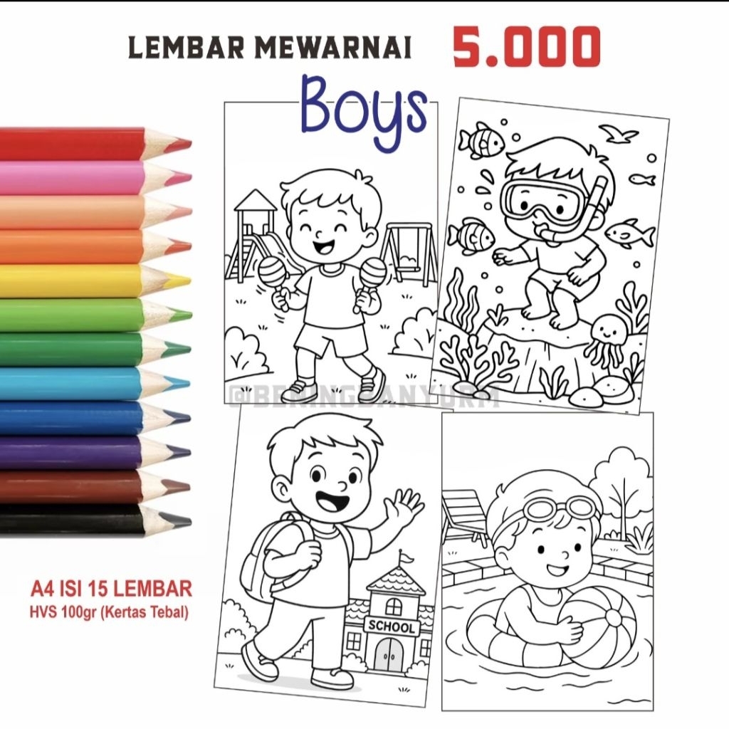

Kertas Mewarnai Murah Untuk Anak Tema Boys ukuran A4 isi 15 lembar