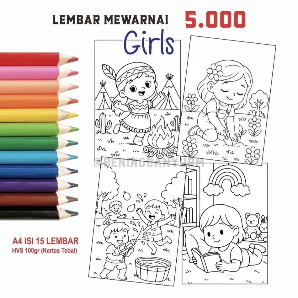 

Kertas Mewarnai Murah Untuk Anak Tema Girls ukuran A4 isi 15 Lembar
