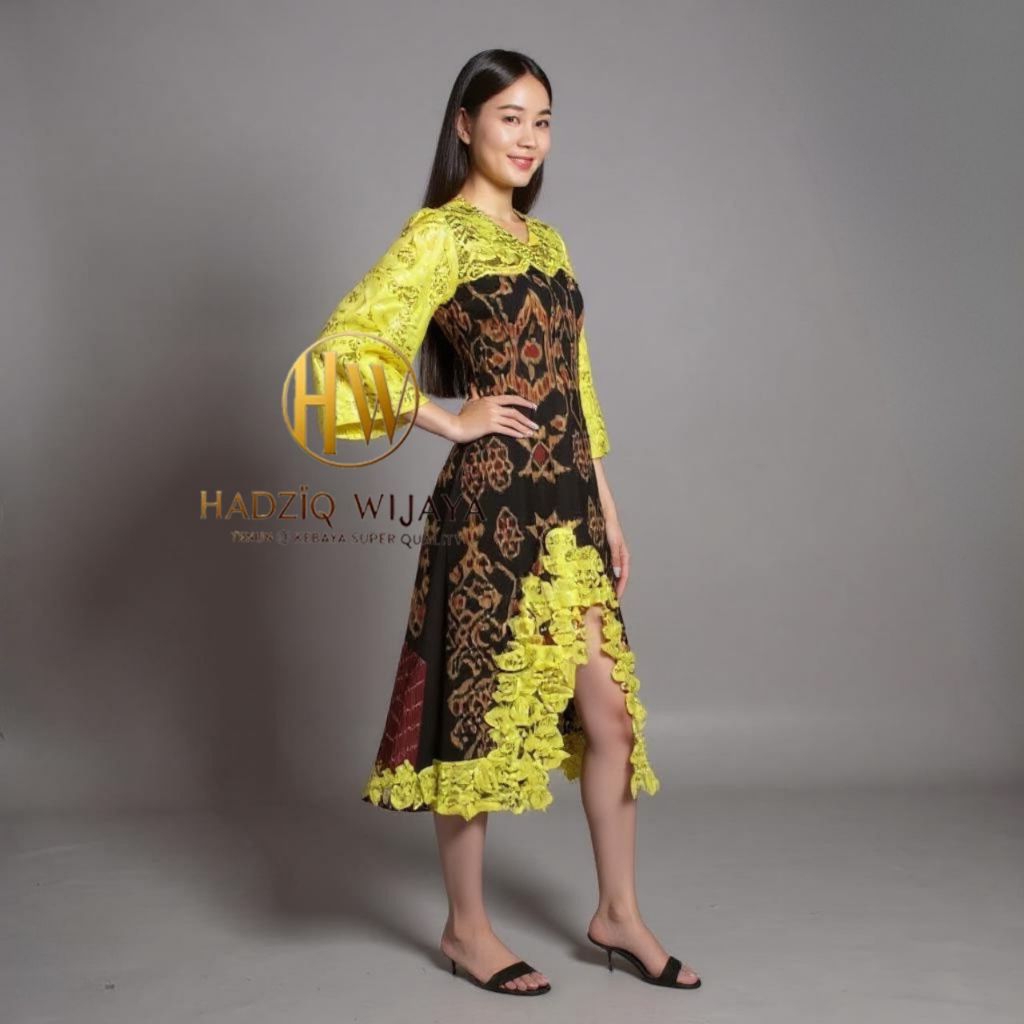 GAUN TENUN PANJANG KOMBINASI BROKAT  TERBARU