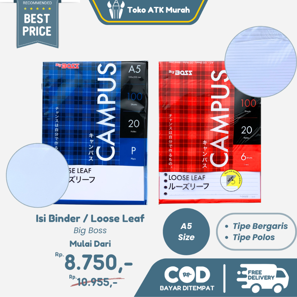 

Isi Binder A5 Garis / Polos Loose Leaf Big Boss A5 20 Holes - isi 100 Lembar