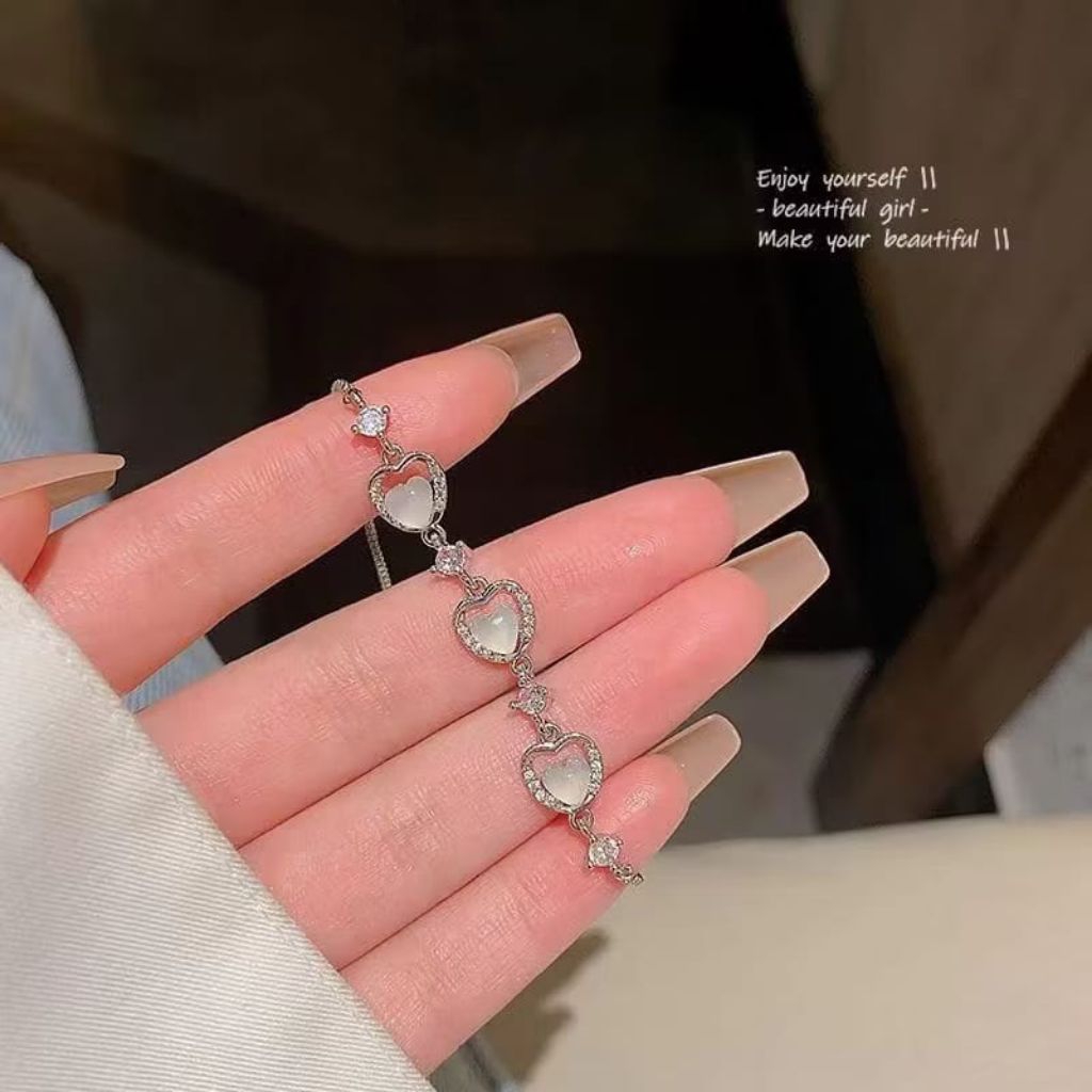Gelang Rantai Perak Wanita Rantai Berlian Jantung Gaya Korea Aesthetic / Gelang Titanium Wanita