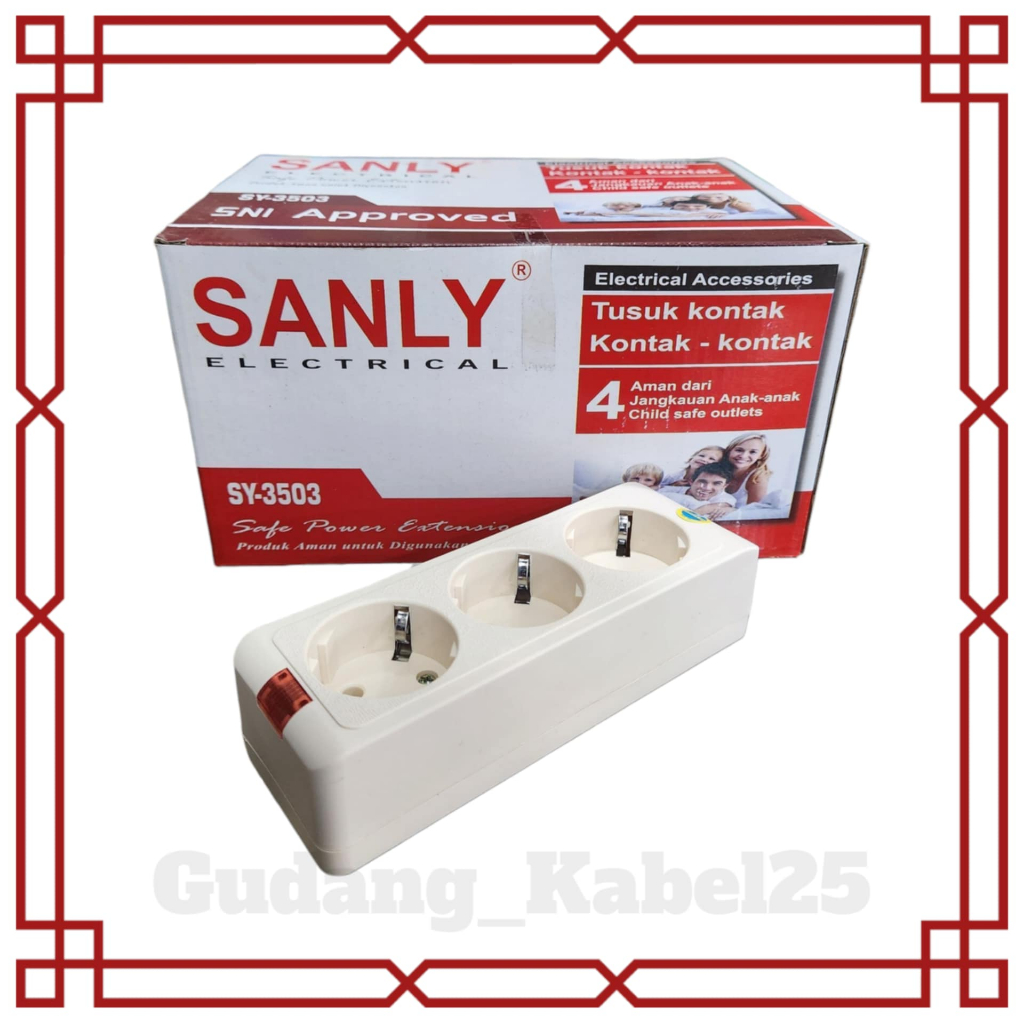 SANLY Stop Kontak / Terminal Colokan 3 Lubang Asli Kuningan