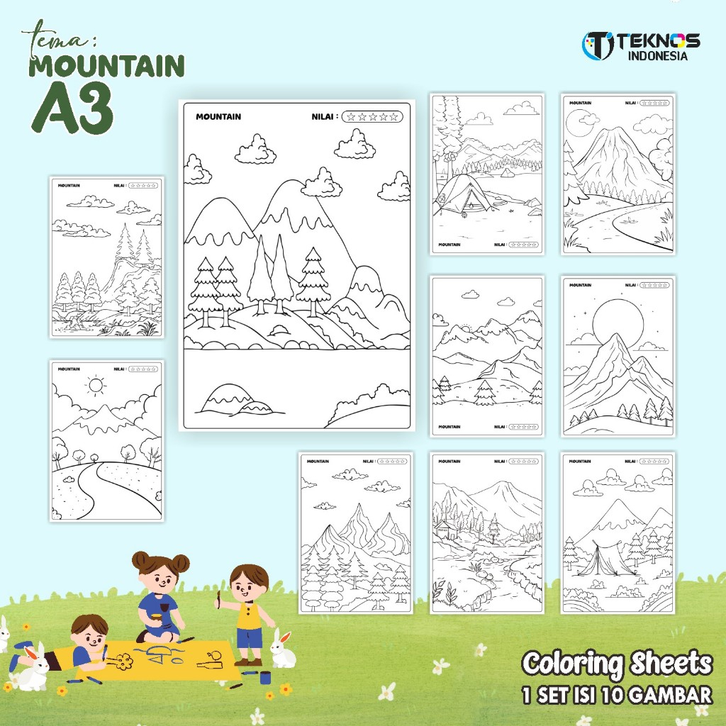 

LEMBARAN MEWARNAI MOUNTAIN A3 - PAPER COLORING SHEETS FOR KIDS