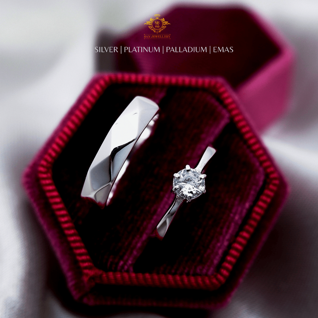 Cincin Nikah Couple Tunangan Kawin C22 – Perak 950 Palladium Platinum Emas Putih Premium | SAN950