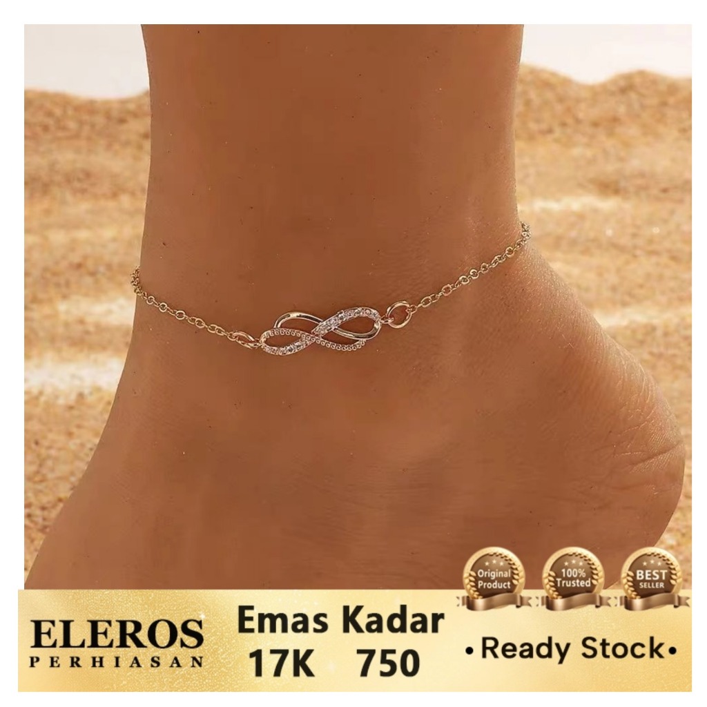 Gelang Kaki Wanita Zirkonia Emas Kuning 17K -1.99gr-22+3cm