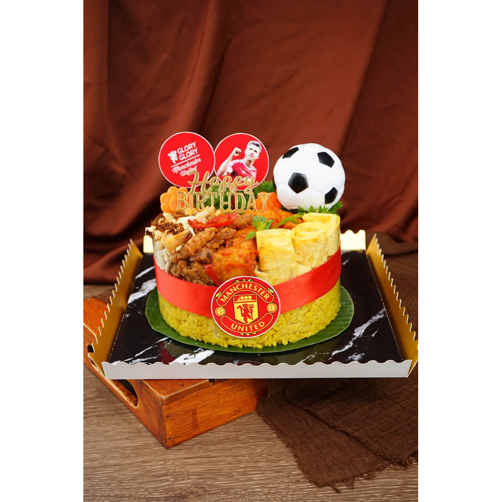 

Nasi Kuning Cake - Custom Sports / Hampers Rice Tart Cake Ulang Tahun / Tumpeng Jabodetabek