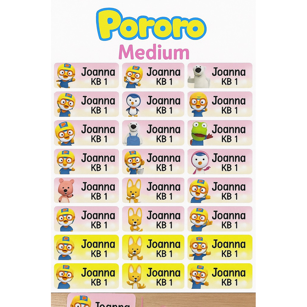 

Label nama anti air stiker waterproof PORORO S M L
