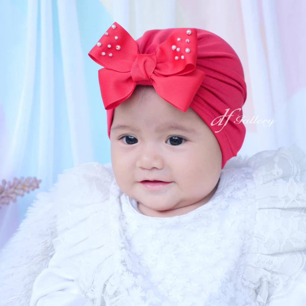 Turban Eldora Bunga Sorban Bayi Motif Polos | Ciput Baby NewBorn |  Topi Anak Perempuan | Turban Sor