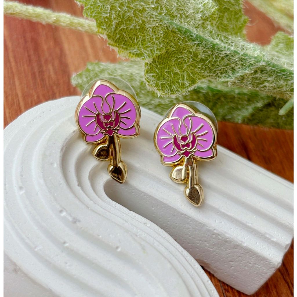 Orchid Enamel Earrings | Anting Wanita Bunga Anggrek