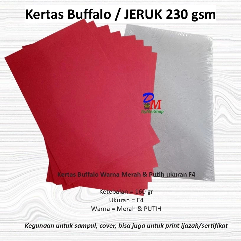 

Kertas Buffalo 160 gr Merah dan putih - Ukuran F4 kertas Jeruk isi 6 lembar (3 lbr merah dan 3 Lbr Putih)