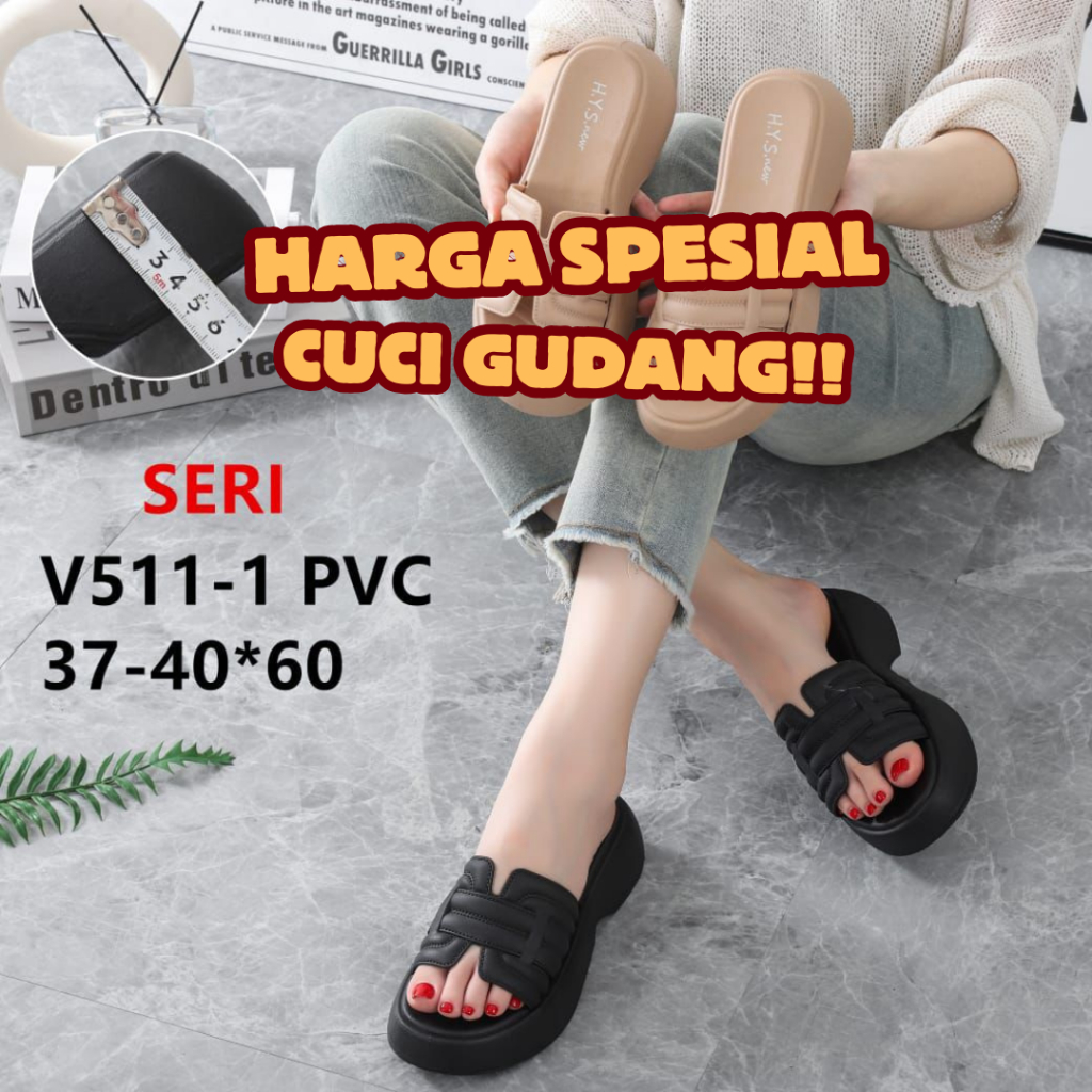 Sandal Fashion Karet Wanita H.Y.S New Motif Strap Garis 2 Sandal Selop V511-1