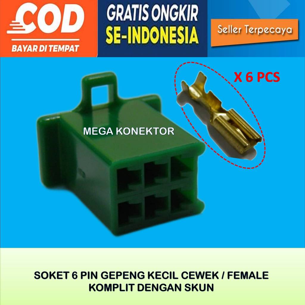 SOKET KABEL MOTOR 6 PIN KECIL FEMALE HIJAU-SOKET –SOKET KABEL–6 PIN- SOKET- SOKET KABEL 6 PIN NYLON