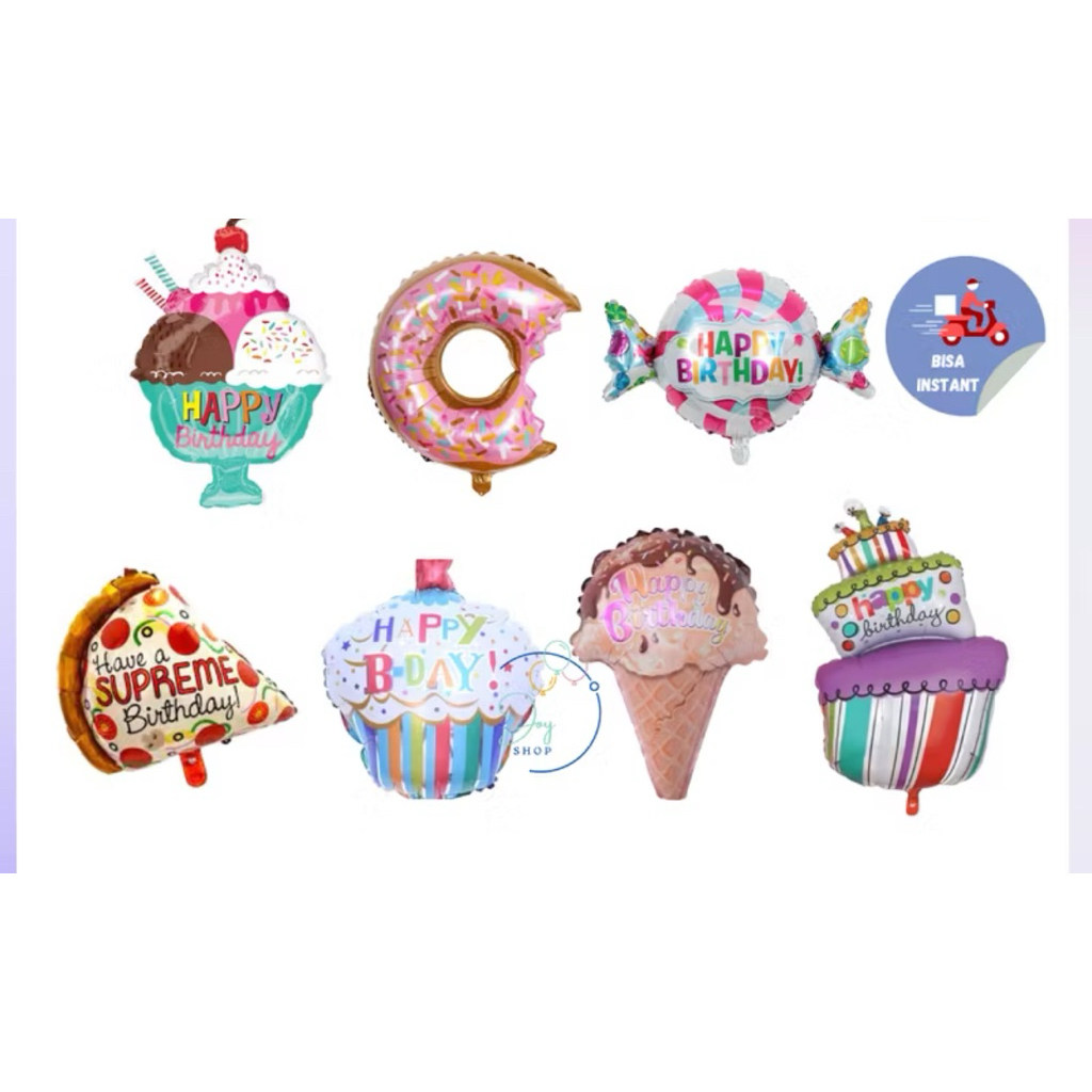 Balon Foil Karakter Ulang Tahun Pizza / Balon Foil Karakter Ulang Tahun Donat / Balon Foil Karakter 