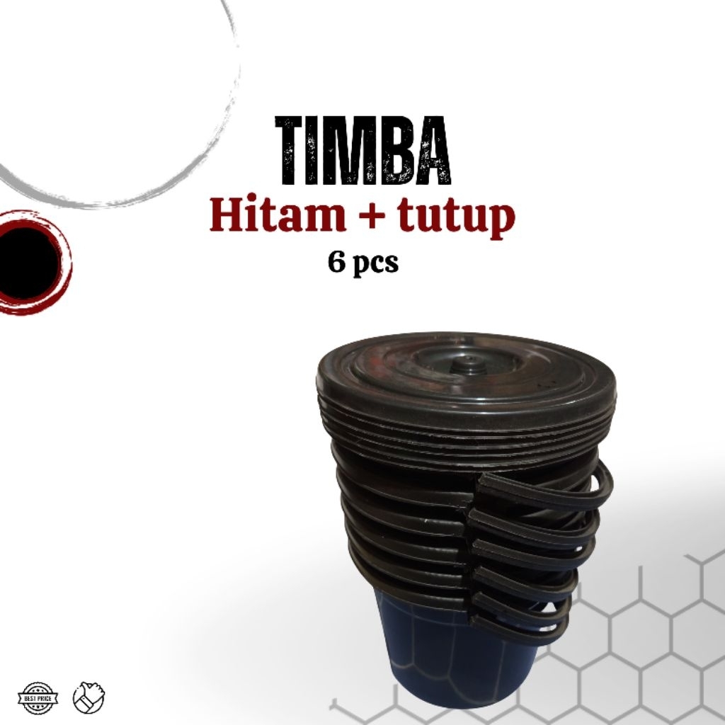 (6 pcs) Timba hitam + tutup - ember air plastik hitam + ttp dan gagang