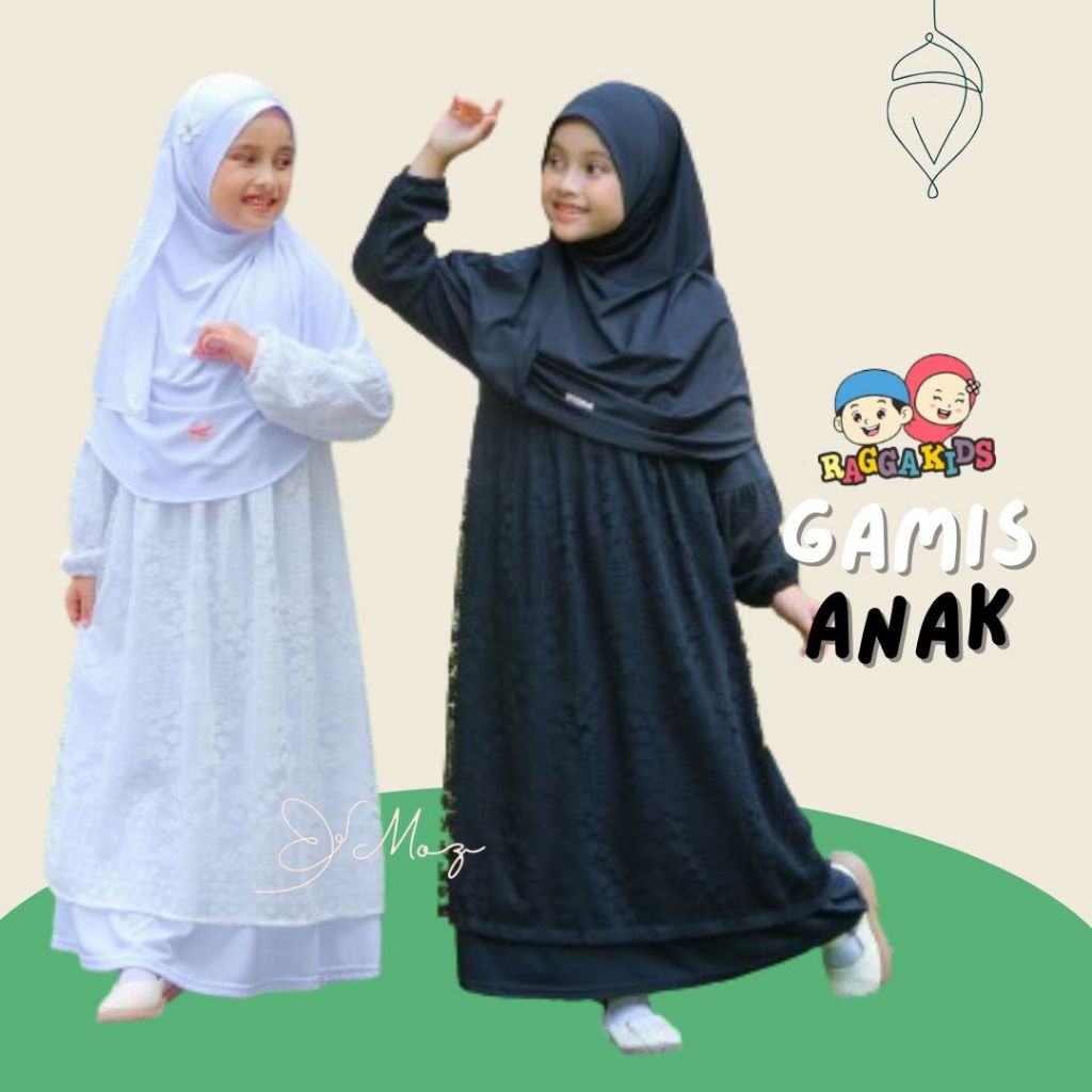 Gamis putih anak raggakids bahan brokat katun - gamis hitam anak RG52 - gamis manasik haji
