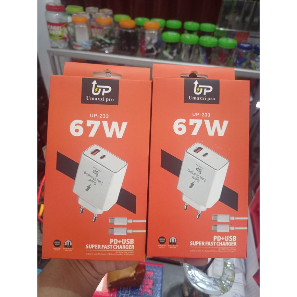 Charger ORIGINAL 67W UMAXXI PRO 100% Super fast charging Usb port 2 type C to C