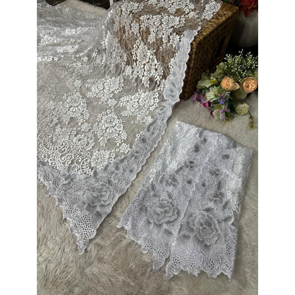 Kain brokat grossy bordir premium || bahan kebaya brokat || bahan kebaya bali || bahan kebaya encim 