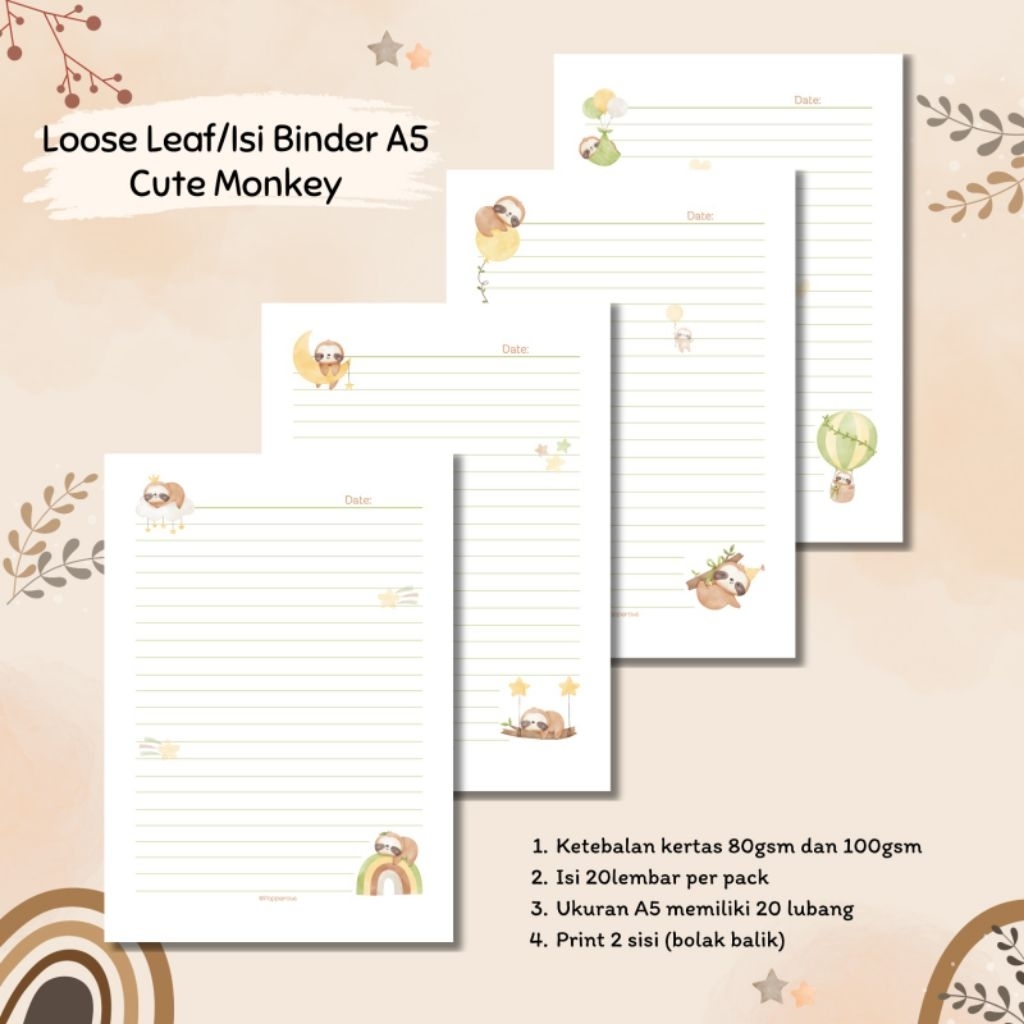

Isi Binder/Loose Leaf/Kertas Binder A5 - Cute Monkey
