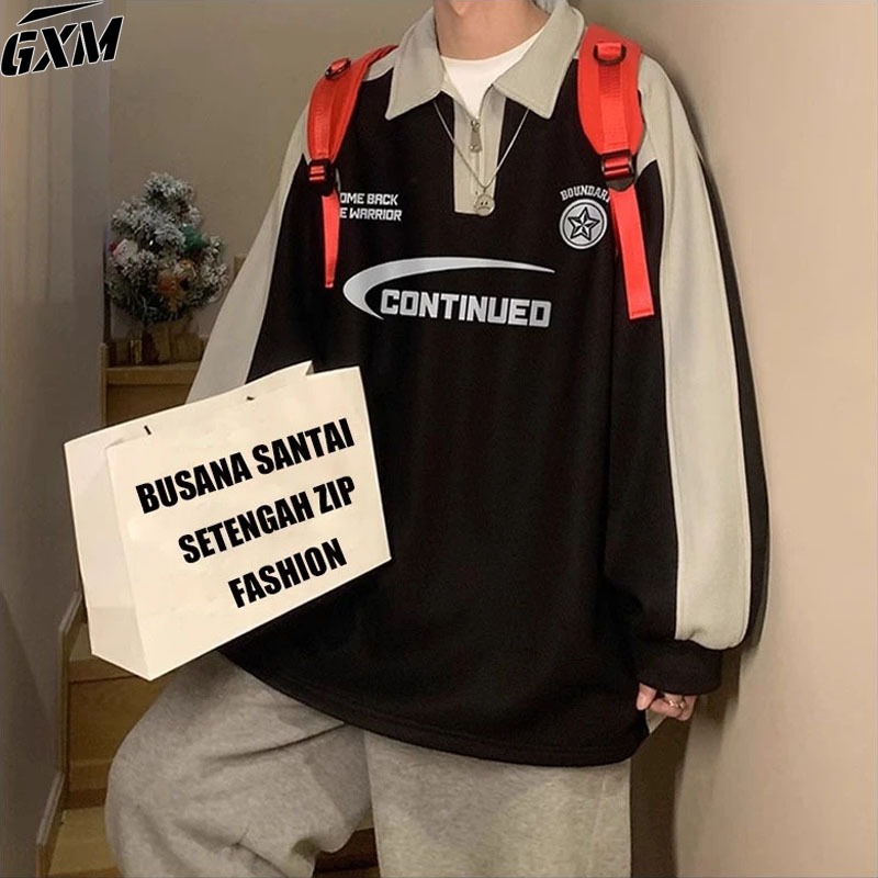 Crewneck Half zip sweater Sweater Crewneck Half Zip Rugby Kombiansi Hitam Jumper / Sweater Half Zip 