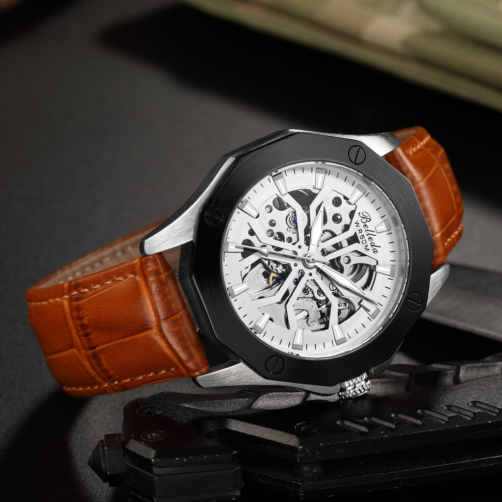 JAM TANGAN PRIA BELLEDA  9606 KULIT JAM TANGAN AUTOMATIC ANTI AIR 3 ATM