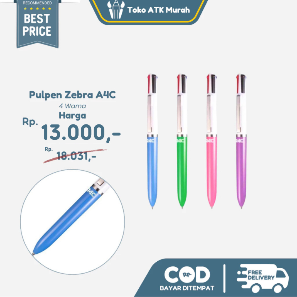 

Pulpen Zebra A4C - 4 Colours / Warna