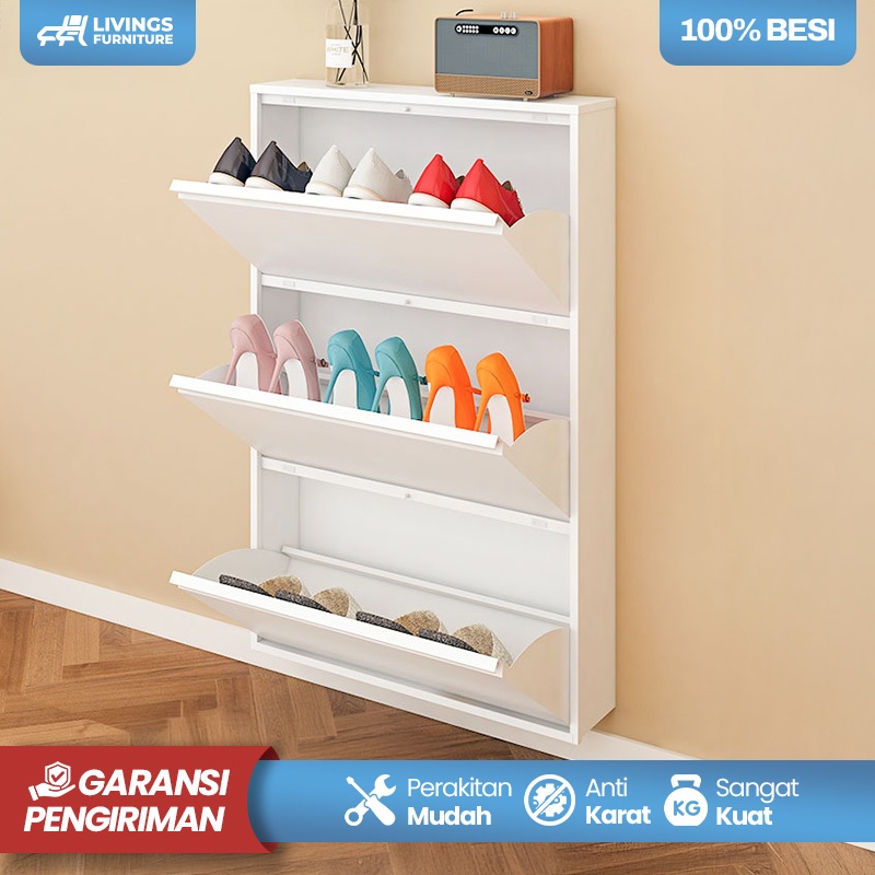 RAK SEPATU BESI LEMARI SEPATU SUSUN  3-4 LAYER TERTUTUP RAK SEPATU BESI KUAT TEBAL RAK SEPATU TERTUT